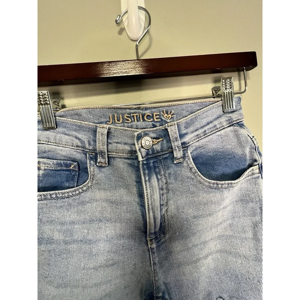 Justice Light Blue Jeans Girls 10 Slightly Ripped‎ Frayed Ankles